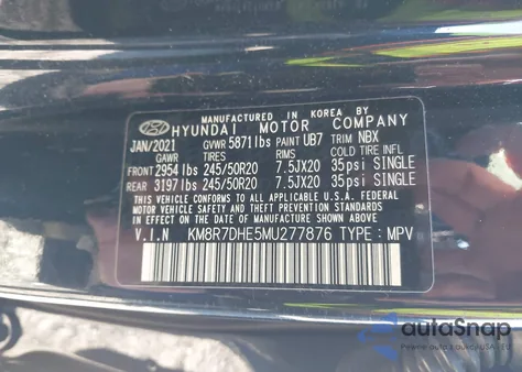 2021 Hyundai Palisade Calligraphy из США, поврежденный, VIN KM8R7DHE5MU277876